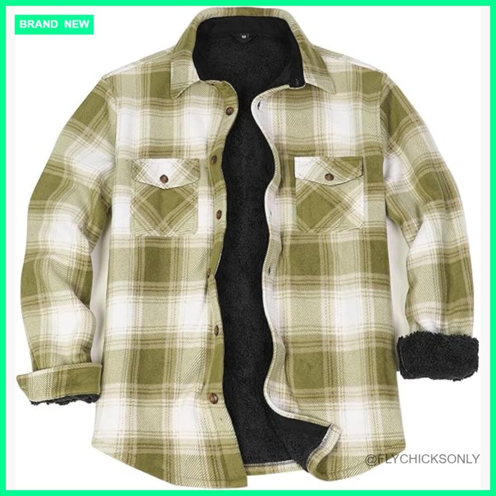 Men's Sherpa Lined Fleece Plaid Flannel Shirt Jacket